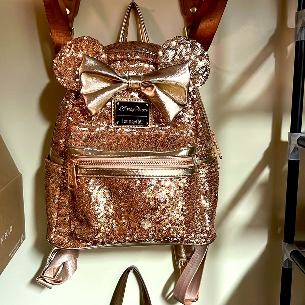 Disney Loungefly Rose gold sequin Minnie Mouse backpack